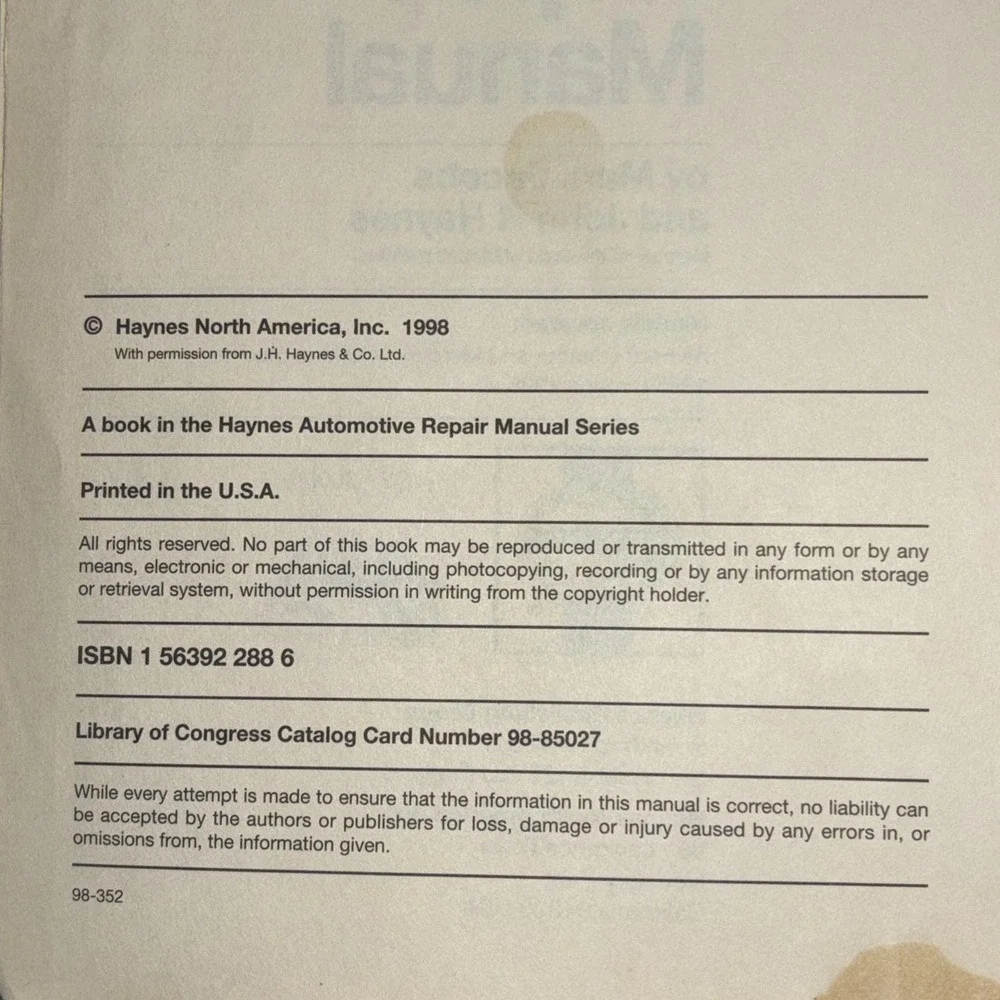 Haynes 36006 Ford Contour Mercury Mystique Repair Manual 1995 1996 1997 1998